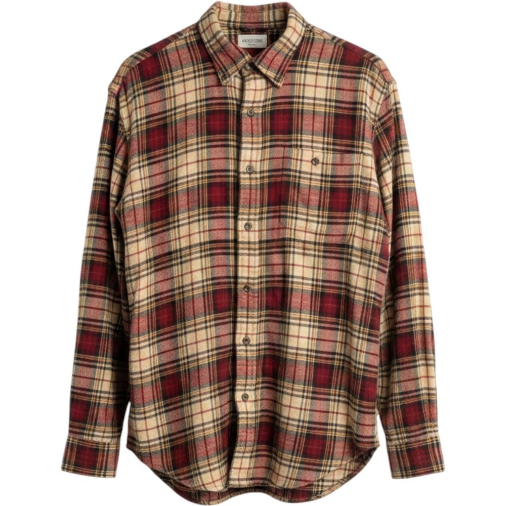 GH Bass & Co Mens Medium Red Tan Plaid Flannel Button Down Shirt Cotton 209
